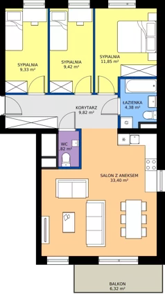 4 pokoje, mieszkanie 80,02 m², piętro 1, oferta nr A2/1/6, Osiedle Lissa, Wrocław, Leśnica, ul. Eluarda 61-73