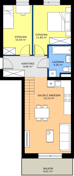 3 pokoje, mieszkanie 72,85 m², piętro 2, oferta nr A1/2/9, Osiedle Lissa, Wrocław, Leśnica, ul. Eluarda 61-73