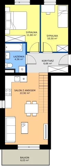 3 pokoje, mieszkanie 72,64 m², piętro 2, oferta nr A1/2/7, Osiedle Lissa, Wrocław, Leśnica, ul. Eluarda 61-73