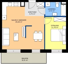 2 pokoje, mieszkanie 50,51 m², piętro 1, oferta nr A2/1/5, Osiedle Lissa, Wrocław, Leśnica, ul. Eluarda 61-73