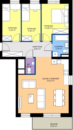 4 pokoje, mieszkanie 80,05 m², piętro 2, oferta nr A2/2/9, Osiedle Lissa, Wrocław, Leśnica, ul. Eluarda 61-73