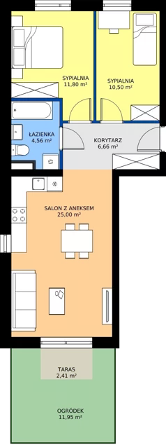 3 pokoje, mieszkanie 58,52 m², parter, oferta nr A1/0/1, Osiedle Lissa, Wrocław, Leśnica, ul. Eluarda 61-73