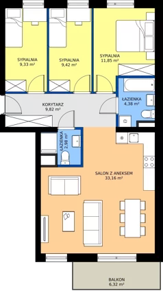 4 pokoje, mieszkanie 80,94 m², piętro 2, oferta nr B3/2/9, Osiedle Lissa, Wrocław, Leśnica, ul. Eluarda 61-73