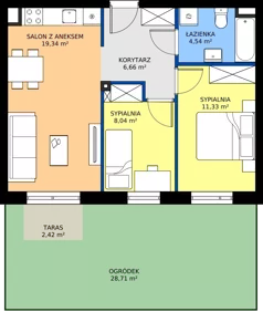 3 pokoje, mieszkanie 49,90 m², piętro 1, oferta nr B2/1/5, Osiedle Lissa, Wrocław, Leśnica, ul. Eluarda 61-73