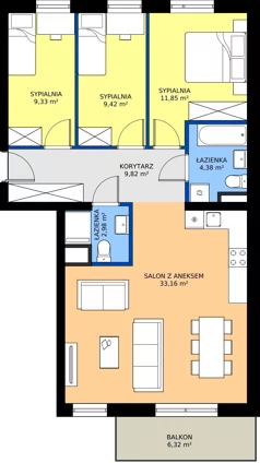 4 pokoje, mieszkanie 80,94 m², piętro 1, oferta nr B3/1/6, Osiedle Lissa, Wrocław, Leśnica, ul. Eluarda 61-73