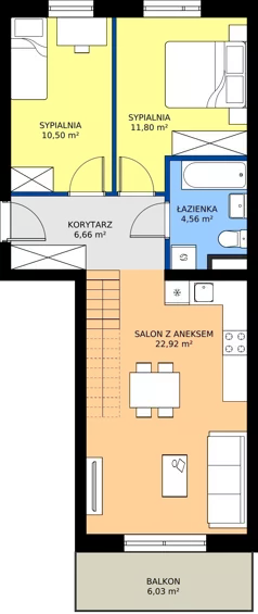 3 pokoje, mieszkanie 72,64 m², piętro 2, oferta nr B2/2/9, Osiedle Lissa, Wrocław, Leśnica, ul. Eluarda 61-73