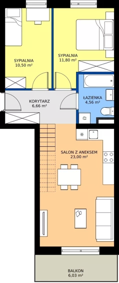 3 pokoje, mieszkanie 72,72 m², piętro 2, oferta nr B1/2/9, Osiedle Lissa, Wrocław, Leśnica, ul. Eluarda 61-73