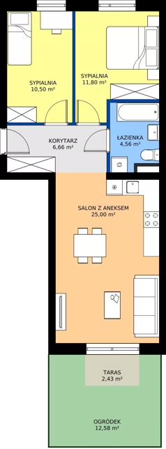 3 pokoje, mieszkanie 58,52 m², piętro 1, oferta nr A1/1/6, Osiedle Lissa, Wrocław, Leśnica, ul. Eluarda 61-73