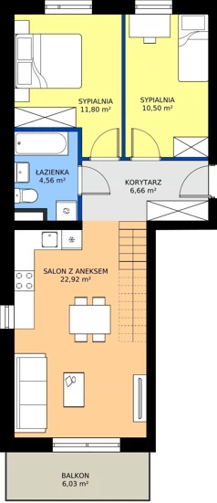 3 pokoje, mieszkanie 72,64 m², piętro 2, oferta nr B1/2/7, Osiedle Lissa, Wrocław, Leśnica, ul. Eluarda 61-73