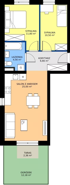 3 pokoje, mieszkanie 58,52 m², piętro 1, oferta nr A1/1/4, Osiedle Lissa, Wrocław, Leśnica, ul. Eluarda 61-73