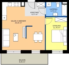 2 pokoje, mieszkanie 50,51 m², piętro 1, oferta nr D2/1/5, Osiedle Lissa, Wrocław, Leśnica, ul. Eluarda 61-73
