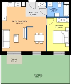 2 pokoje, mieszkanie 50,51 m², parter, oferta nr D2/0/2, Osiedle Lissa, Wrocław, Leśnica, ul. Eluarda 61-73