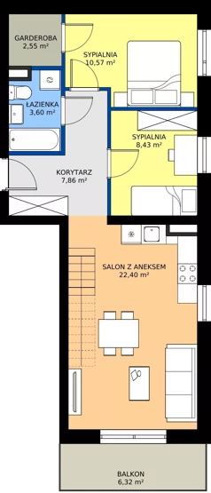3 pokoje, mieszkanie 70,73 m², piętro 2, oferta nr E1/2/9, Osiedle Lissa, Wrocław, Leśnica, ul. Eluarda 61-73