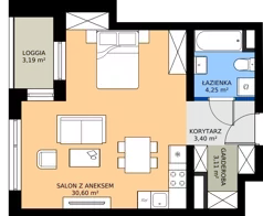 1 pokój, mieszkanie 41,32 m², piętro 5, oferta nr A1.5.11, Emilii Plater 7, Szczecin, Śródmieście, Skolwin, ul. Miedziana 4