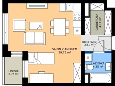 1 pokój, mieszkanie 40,88 m², piętro 3, oferta nr A2.3.2, Emilii Plater 7, Szczecin, Śródmieście, Skolwin, ul. Miedziana 4