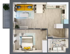 2 pokoje, mieszkanie 47,36 m², piętro 1, oferta nr 21, Julianów Verde, Julianów, ul. Urbanistów