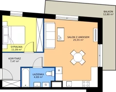 2 pokoje, mieszkanie 48,80 m², piętro 1, oferta nr 21, Julianów Verde II, Julianów, ul. Urbanistów