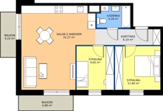 3 pokoje, mieszkanie 63,10 m², piętro 2, oferta nr 27, Julianów Verde II, Julianów, ul. Urbanistów