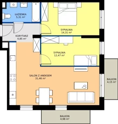 3 pokoje, mieszkanie 68,40 m², piętro 1, oferta nr 13, Julianów Verde II, Julianów, ul. Urbanistów