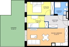 3 pokoje, mieszkanie 56,74 m², parter, oferta nr 4, Julianów Verde II, Julianów, ul. Urbanistów