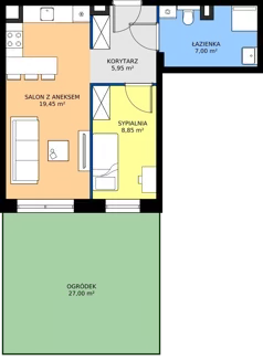 2 pokoje, mieszkanie 41,25 m², parter, oferta nr 1, Zielone Sady III 2B, Tarczyn, ul. Zielone Sady 11