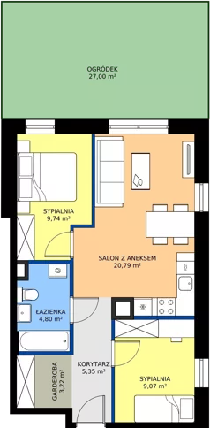 3 pokoje, mieszkanie 52,97 m², parter, oferta nr 8, Na Wspólnej Etap II, Wólka Grodziska, ul. Wspólna 5