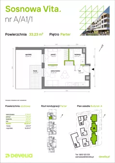 1 pokój, mieszkanie 33,23 m², parter, oferta nr A/A1/001, Sosnowa Vita, Józefów, Piłsudskiego