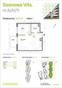 2 pokoje, mieszkanie 43,92 m², piętro 2, oferta nr A/A1/011, Sosnowa Vita, Józefów, ul. Piłsudskiego