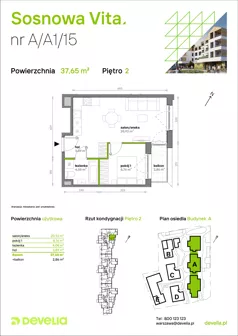 2 pokoje, mieszkanie 37,65 m², piętro 2, oferta nr A/A1/015, Sosnowa Vita, Józefów, Piłsudskiego