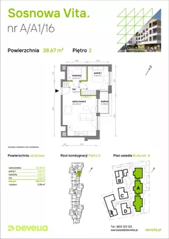 2 pokoje, mieszkanie 38,67 m², piętro 2, oferta nr A/A1/016, Sosnowa Vita, Józefów, Piłsudskiego