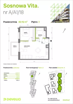 2 pokoje, mieszkanie 43,92 m², piętro 3, oferta nr A/A1/018, Sosnowa Vita, Józefów, ul. Piłsudskiego
