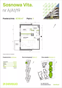 2 pokoje, mieszkanie 47,90 m², piętro 3, oferta nr A/A1/019, Sosnowa Vita, Józefów, ul. Piłsudskiego