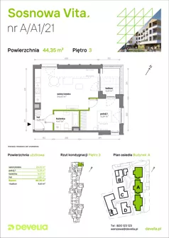 2 pokoje, mieszkanie 44,35 m², piętro 3, oferta nr A/A1/021, Sosnowa Vita, Józefów, ul. Piłsudskiego