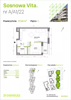 2 pokoje, mieszkanie 37,65 m², piętro 3, oferta nr A/A1/022, Sosnowa Vita, Józefów, Piłsudskiego