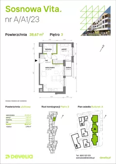 2 pokoje, mieszkanie 38,67 m², piętro 3, oferta nr A/A1/023, Sosnowa Vita, Józefów, Piłsudskiego