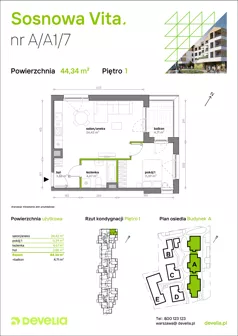 2 pokoje, mieszkanie 44,34 m², piętro 1, oferta nr A/A1/007, Sosnowa Vita, Józefów, ul. Piłsudskiego