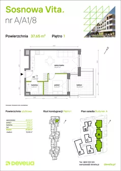 2 pokoje, mieszkanie 37,65 m², piętro 1, oferta nr A/A1/008, Sosnowa Vita, Józefów, Piłsudskiego