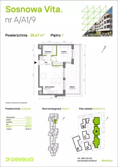2 pokoje, mieszkanie 38,67 m², piętro 1, oferta nr A/A1/009, Sosnowa Vita, Józefów, Piłsudskiego