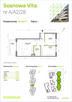 3 pokoje, mieszkanie 60,62 m², piętro 1, oferta nr A/A2/028, Sosnowa Vita, Józefów, Piłsudskiego