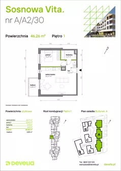 2 pokoje, mieszkanie 46,26 m², piętro 1, oferta nr A/A2/030, Sosnowa Vita, Józefów, ul. Piłsudskiego