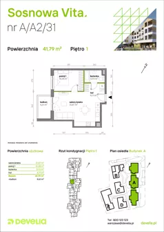 2 pokoje, mieszkanie 41,79 m², piętro 1, oferta nr A/A2/031, Sosnowa Vita, Józefów, ul. Piłsudskiego