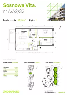 3 pokoje, mieszkanie 63,13 m², piętro 1, oferta nr A/A2/032, Sosnowa Vita, Józefów, ul. Piłsudskiego