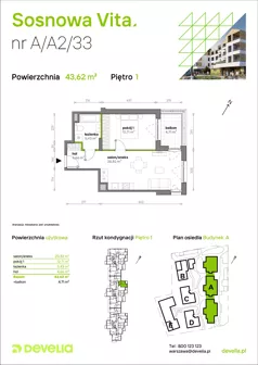 2 pokoje, mieszkanie 43,62 m², piętro 1, oferta nr A/A2/033, Sosnowa Vita, Józefów, ul. Piłsudskiego