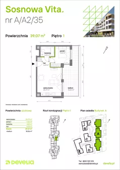 2 pokoje, mieszkanie 39,07 m², piętro 1, oferta nr A/A2/035, Sosnowa Vita, Józefów, Piłsudskiego