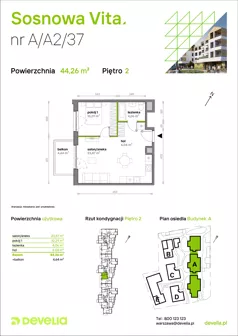 2 pokoje, mieszkanie 44,26 m², piętro 2, oferta nr A/A2/037, Sosnowa Vita, Józefów, ul. Piłsudskiego