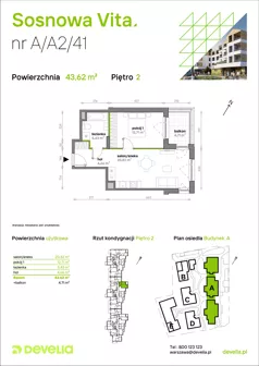 2 pokoje, mieszkanie 43,62 m², piętro 2, oferta nr A/A2/041, Sosnowa Vita, Józefów, ul. Piłsudskiego