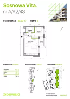 2 pokoje, mieszkanie 39,07 m², piętro 2, oferta nr A/A2/043, Sosnowa Vita, Józefów, Piłsudskiego
