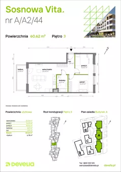 3 pokoje, mieszkanie 60,62 m², piętro 3, oferta nr A/A2/044, Sosnowa Vita, Józefów, ul. Piłsudskiego