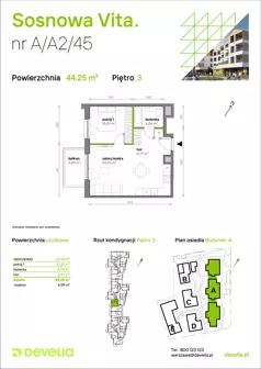 2 pokoje, mieszkanie 44,25 m², piętro 3, oferta nr A/A2/045, Sosnowa Vita, Józefów, ul. Piłsudskiego