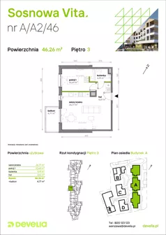 2 pokoje, mieszkanie 46,26 m², piętro 3, oferta nr A/A2/046, Sosnowa Vita, Józefów, ul. Piłsudskiego